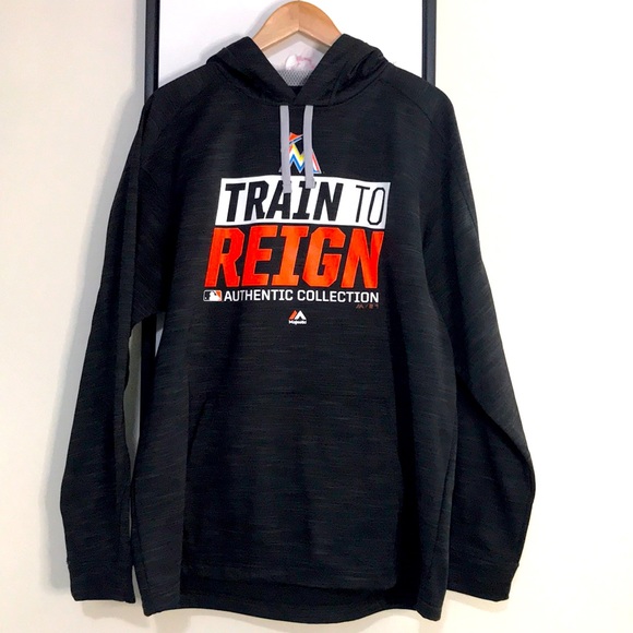 Majestic Other - Majestic Miami Marlins 'Train to Reign' Men's Black Thermal Sweatshirt - Large
